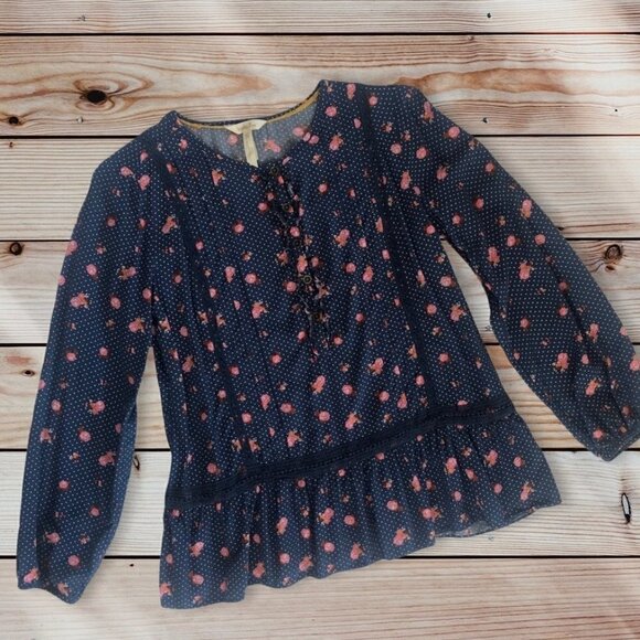 Matilda Jane Prairie Peplum Floral Top Long Sleeve Medium - Picture 3 of 7